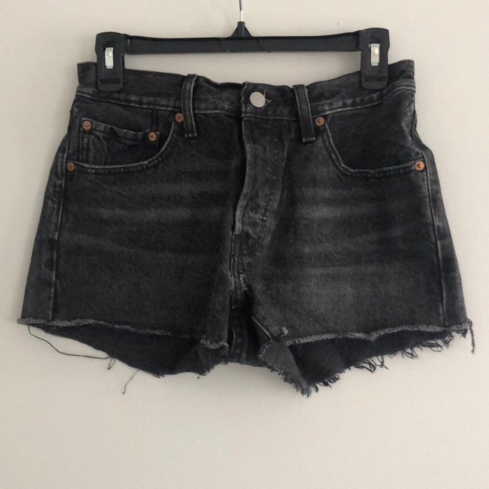 Levi 501 Black Distressed Denim Shorts